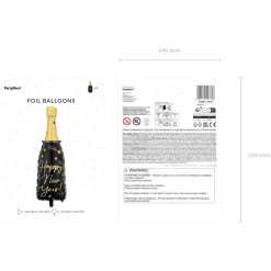 PARTYDECO Balon Champagne Foliowy Butelka 39,5X98 Cm Wielokolorowy