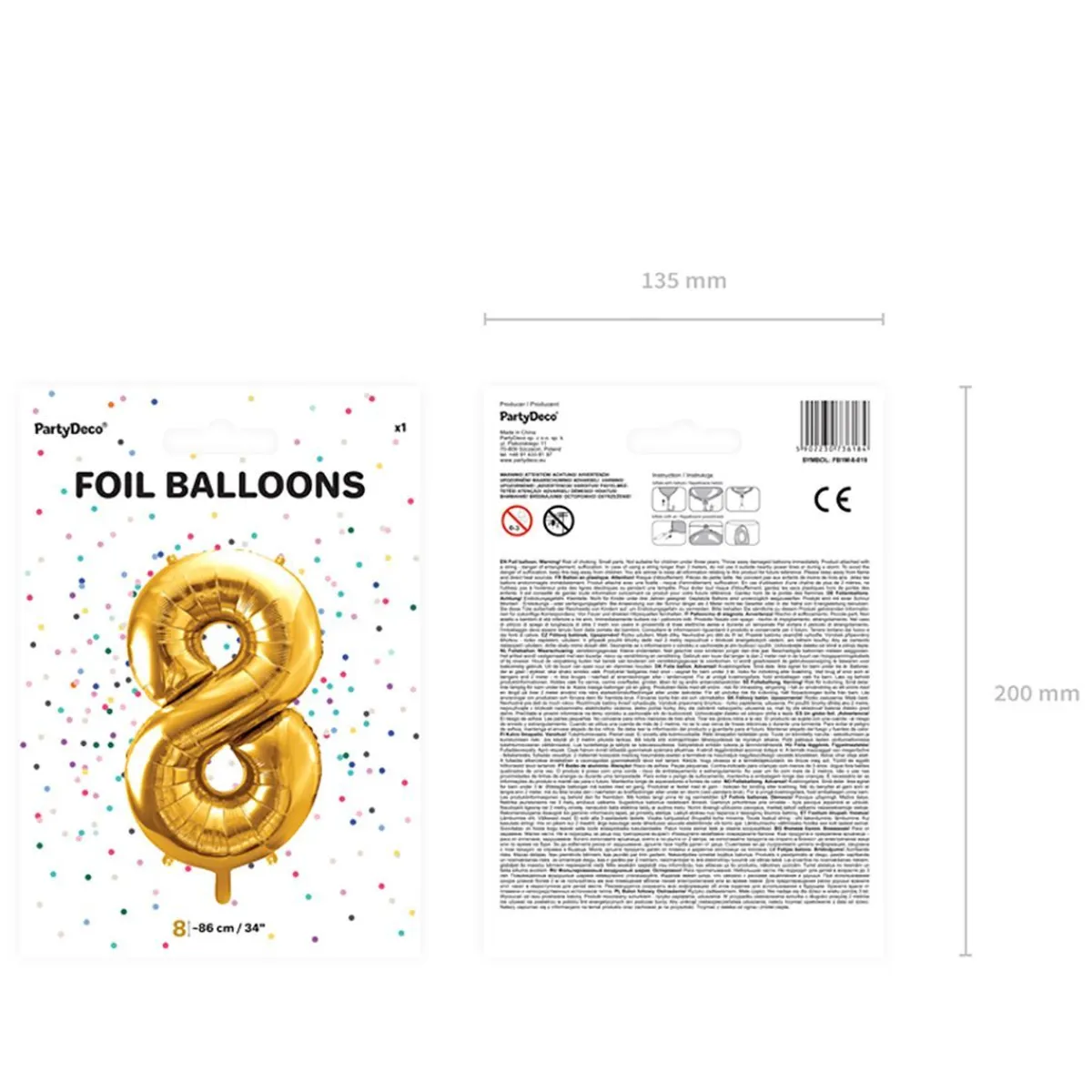 PARTYDECO Balon Metal Foliowy Cyfra "8" 86 Cm Zloty Best