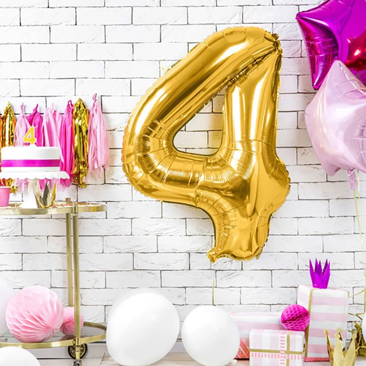 PARTYDECO Balon Metal Foliowy Cyfra "4" 86 Cm Zloty