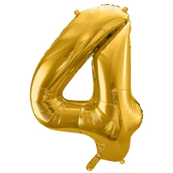 PARTYDECO Balon Metal Foliowy Cyfra "4" 86 Cm Zloty