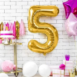 PARTYDECO Balon Metal Foliowy Cyfra "5" 86 Cm Zloty