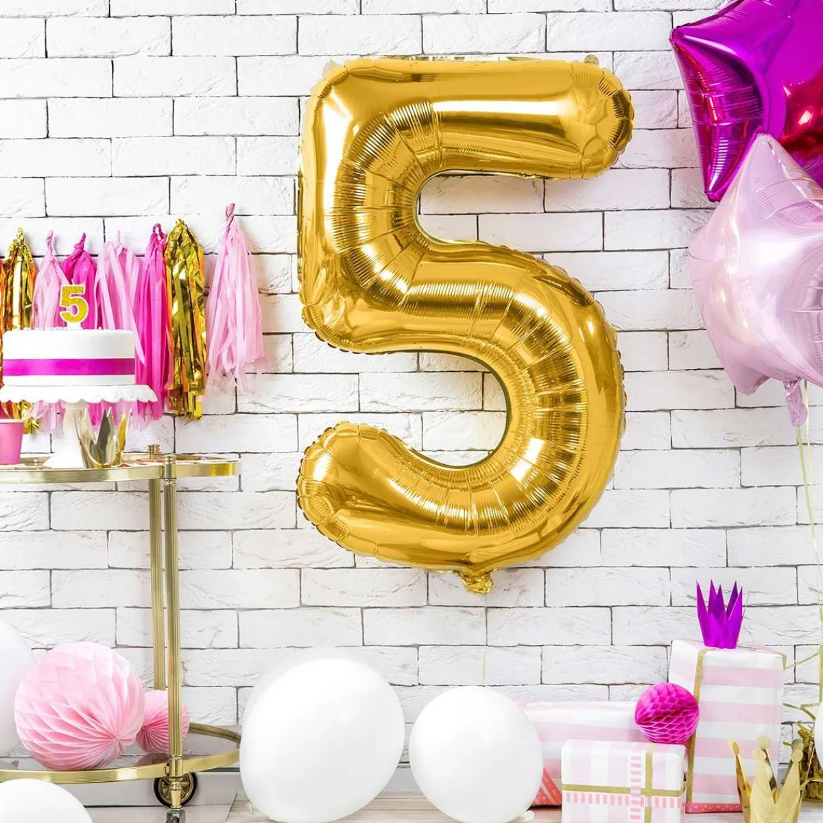 PARTYDECO Balon Metal Foliowy Cyfra "5" 86 Cm Zloty
