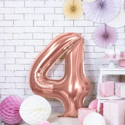 PARTYDECO Balon Pink Metal Foliowy Cyfra "4" 86 Cm Rozowy