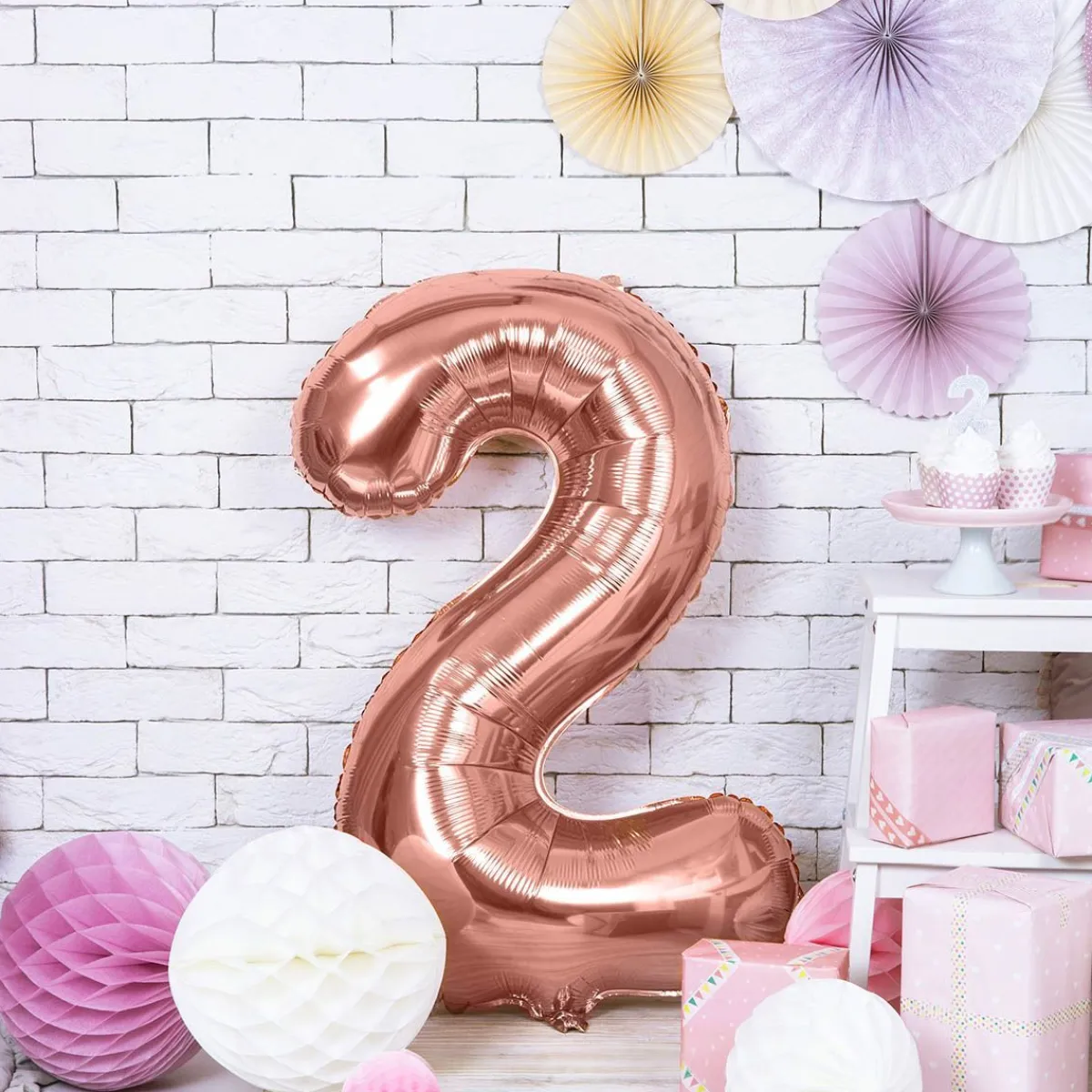 PARTYDECO Balon Pink Metal Foliowy Cyfra "2" 86 Cm Rozowy Online