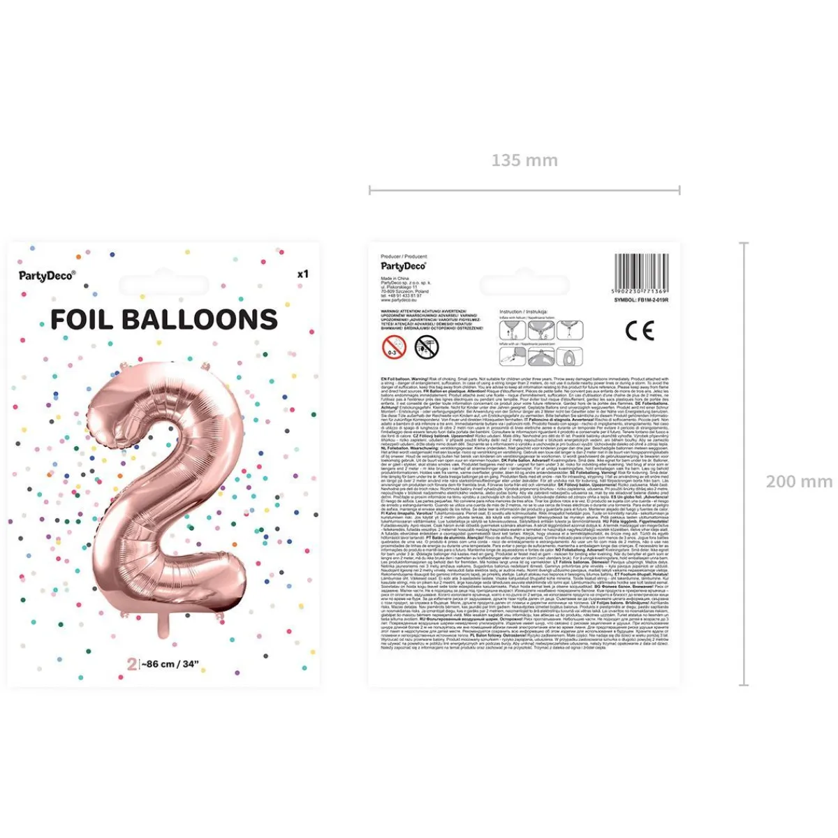 PARTYDECO Balon Pink Metal Foliowy Cyfra "2" 86 Cm Rozowy Online