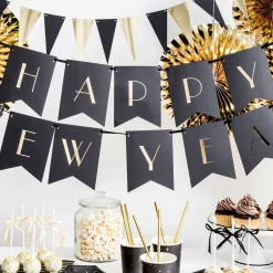 PARTYDECO Baner New Year Ze Zlotym Napisem 2,5 M Czarny Sale