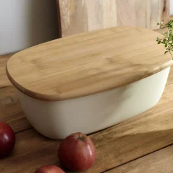 HOMLA Chlebak Nores Z Bambusowa Pokrywka 37X22X14 Cm Bezowy Outlet