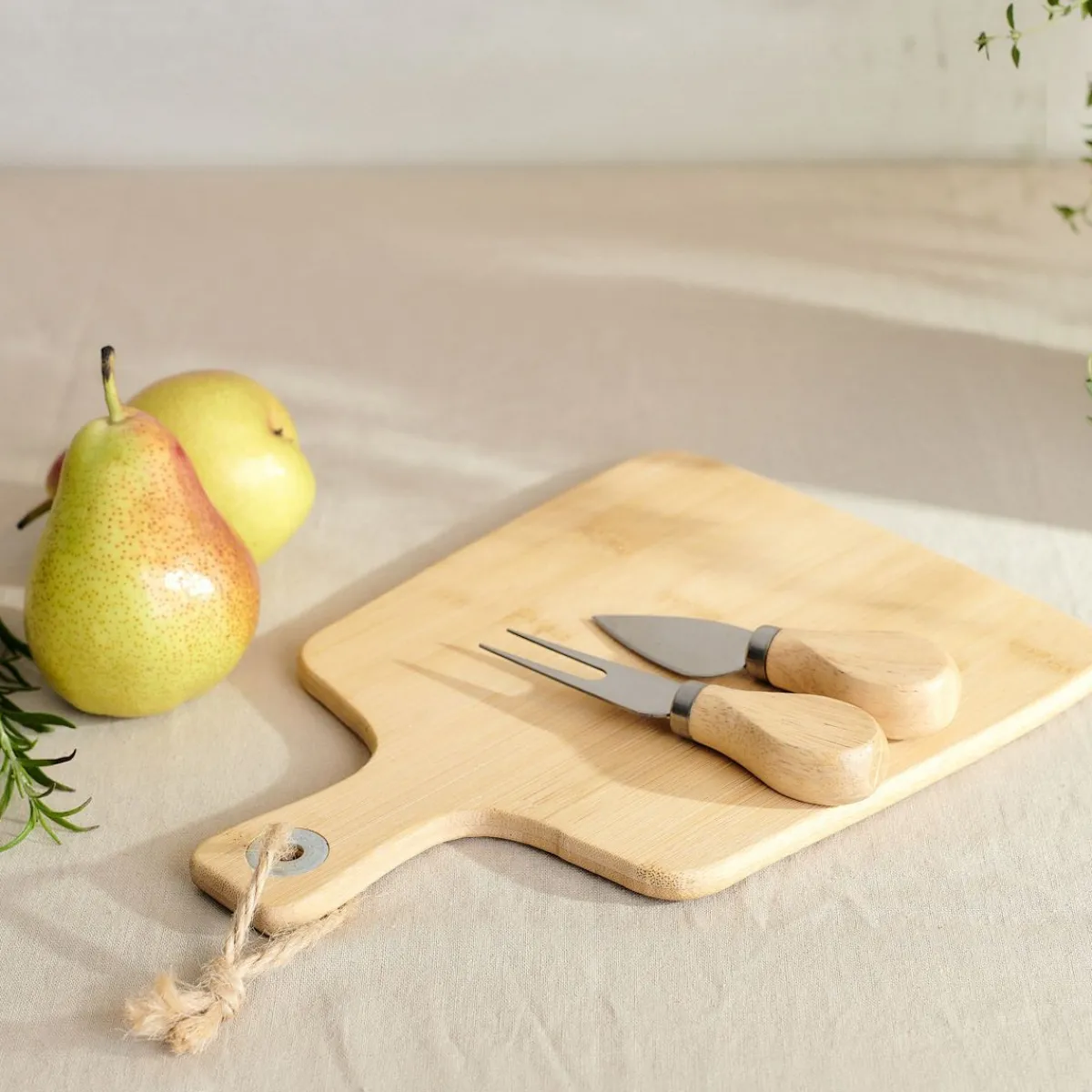 HOMLA Deska Bambou Z Zestawem Nozy 26X19 Cm Naturalny Outlet