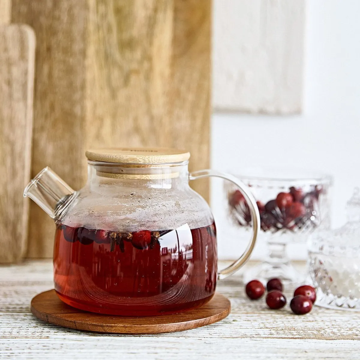 HOMLA Dzbanek Saffron Z Drewnianym Wieczkiem 1 L Przezroczysty New