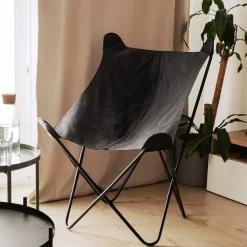 HOMLA Fotel Butterfly Z Metalowa Rama - Czarna Tkanina 70X80X102 Cm Czarny Clearance