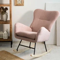 HOMLA Fotel Lunnie Bujany W Tkaninie Teddy Boucle 67X78X92 Cm Rozowy Outlet