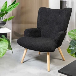 HOMLA Fotel Moss Teddy Boucle W Tkaninie Teddy Czarny Discount