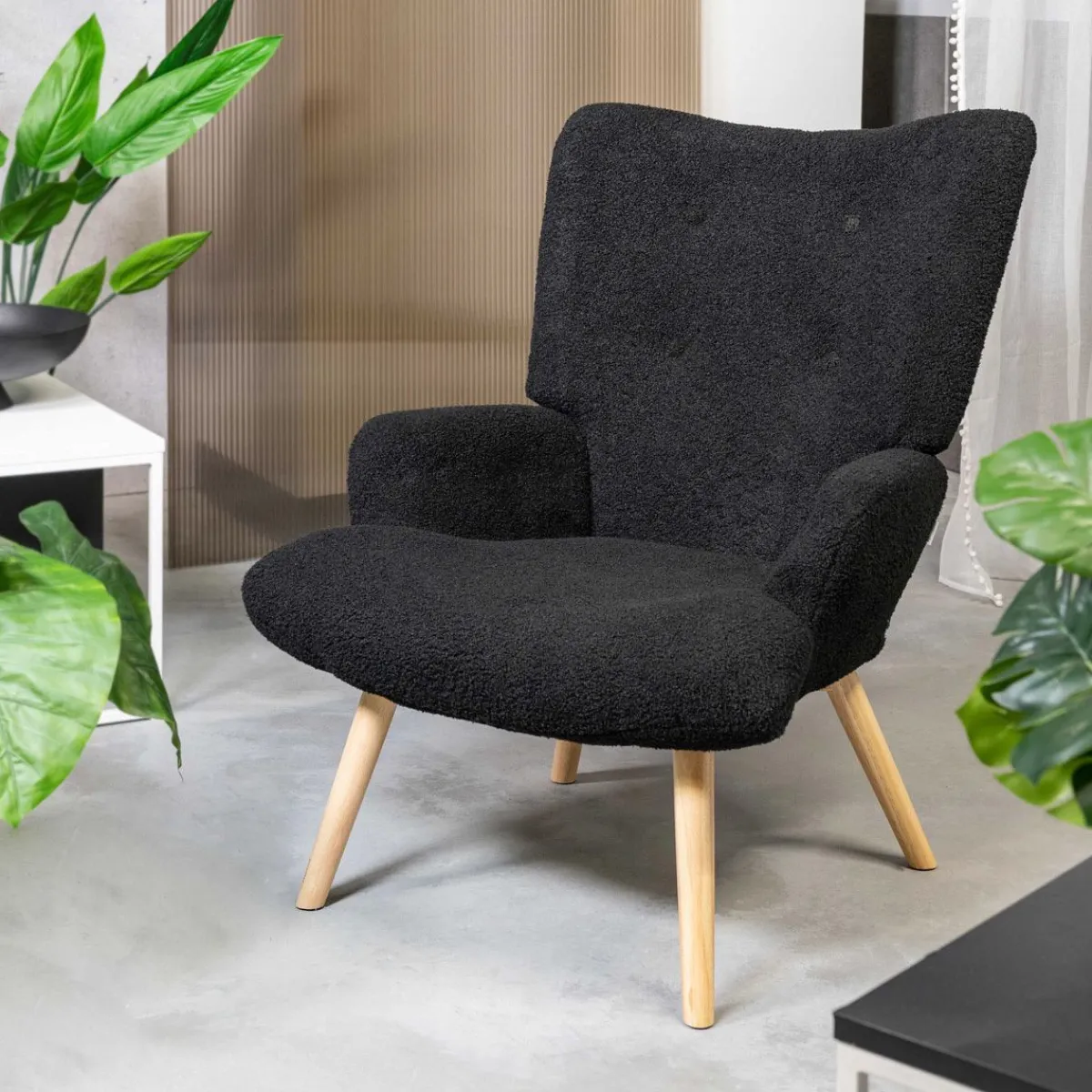 HOMLA Fotel Moss Teddy Boucle W Tkaninie Teddy Czarny Discount