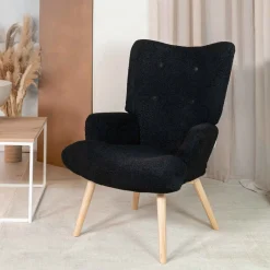 HOMLA Fotel Moss Teddy Boucle W Tkaninie Teddy Czarny Discount
