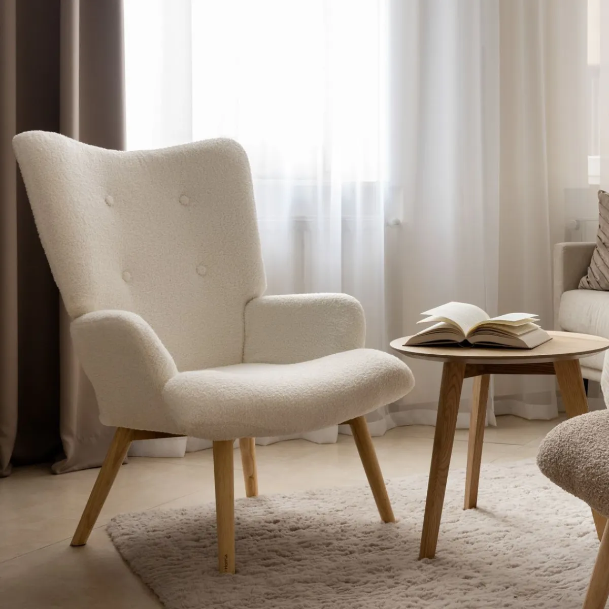 HOMLA Fotel Moss Teddy Boucle W Tkaninie Teddy Bialy Outlet