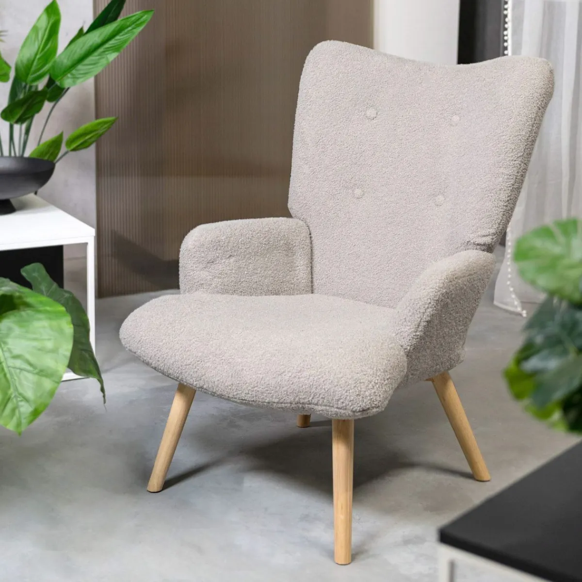 HOMLA Fotel Moss Teddy Boucle W Tkaninie Teddy Bezowy Clearance
