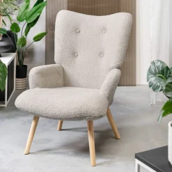 HOMLA Fotel Moss Teddy Boucle W Tkaninie Teddy Bezowy Clearance