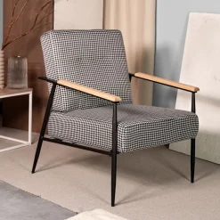 HOMLA Fotel Veludo Bialy W Czarna Pepitke 71X70X83 Cm Wielokolorowy Hot