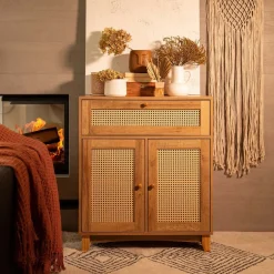 HOMLA Komoda Notto Z Rattanem 74X35X86 Cm Naturalny Online