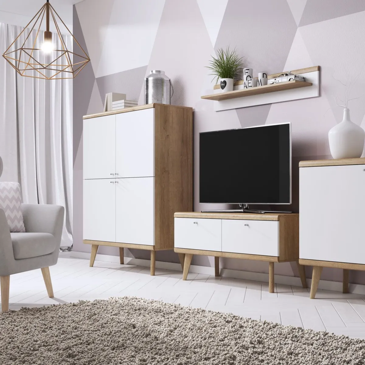 HOMLA Komoda Primo! Dab Riviera 107X134X40 Cm Bialy Best