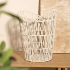 HOMLA Kosz Lazienkowy Laelia Pleciony Bialy 21X21X38 Cm Discount