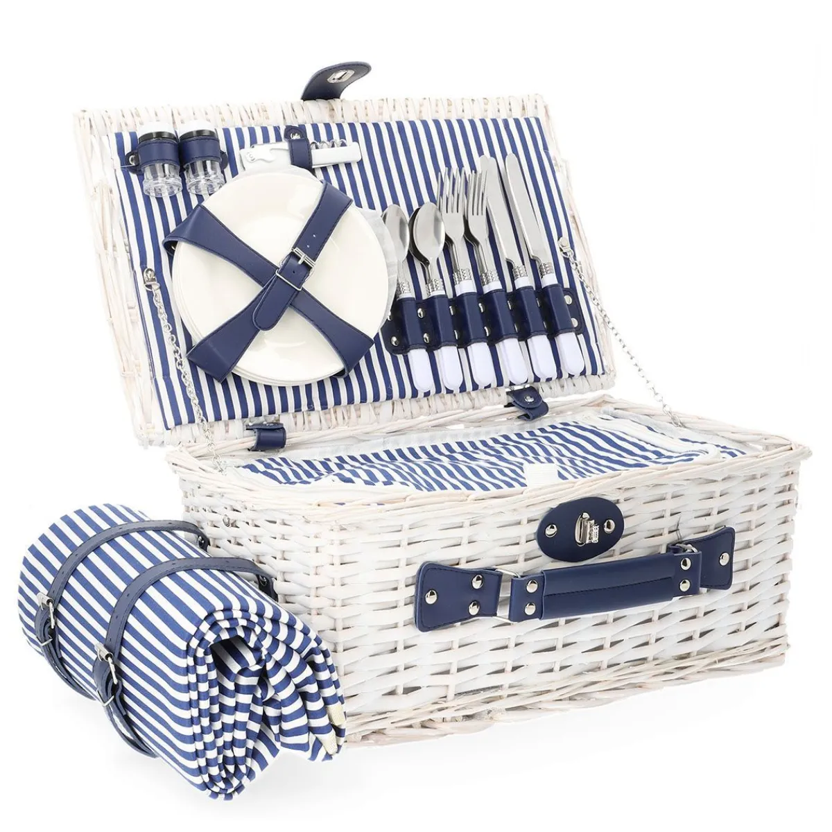 HOMLA Kosz Piknikowy Orlando Dla 4 Osob Z Mata 46X30X20 Cm Bialy Outlet