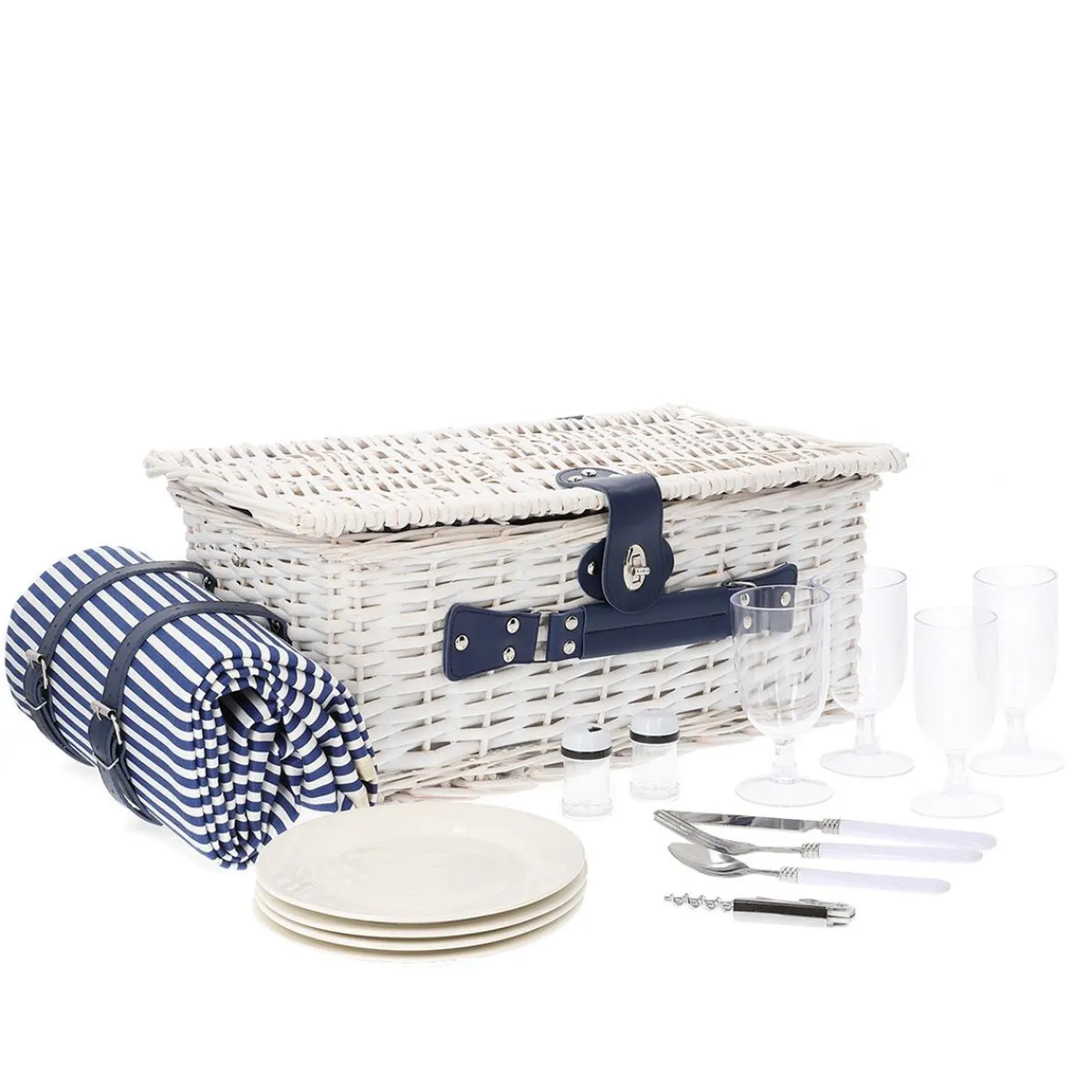HOMLA Kosz Piknikowy Orlando Dla 4 Osob Z Mata 46X30X20 Cm Bialy Outlet