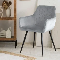 HOMLA Krzeslo Etienne Welurowe Jasnoszare 56X61X86 Cm Szary Discount
