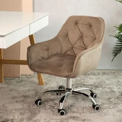HOMLA Krzeslo Flossi Welurowe Obrotowe Bezowe 57X65X90 Cm Bezowy Online