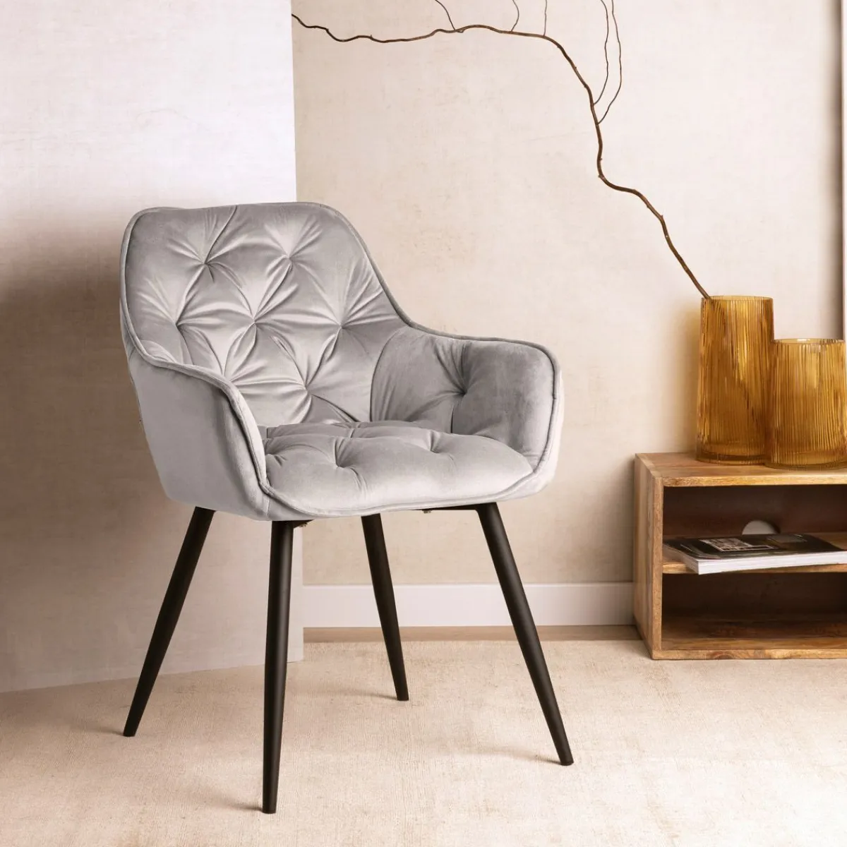 HOMLA Krzeslo Flossi Welurowe Szare 57X63X84 Cm Szary Discount