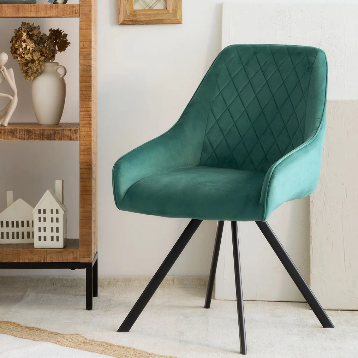 HOMLA Krzeslo Laurent Obrotowe Czarne 54X55X85 Cm, Sh: 50Cm Zielony Outlet