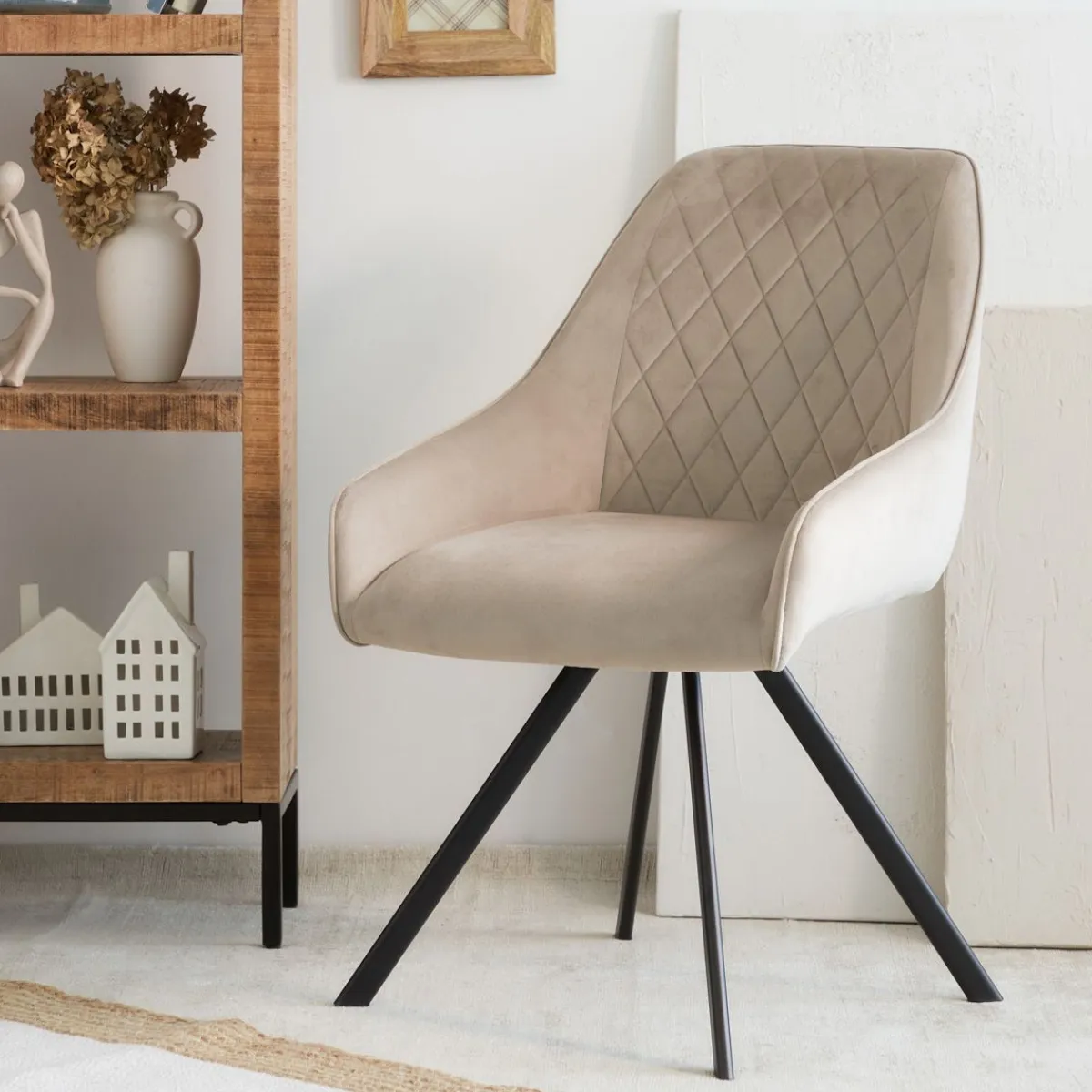 HOMLA Krzeslo Laurent Obrotowe Welurowe Czarne 54X55X85 Cm, Sh: 50Cm Bezowy Discount