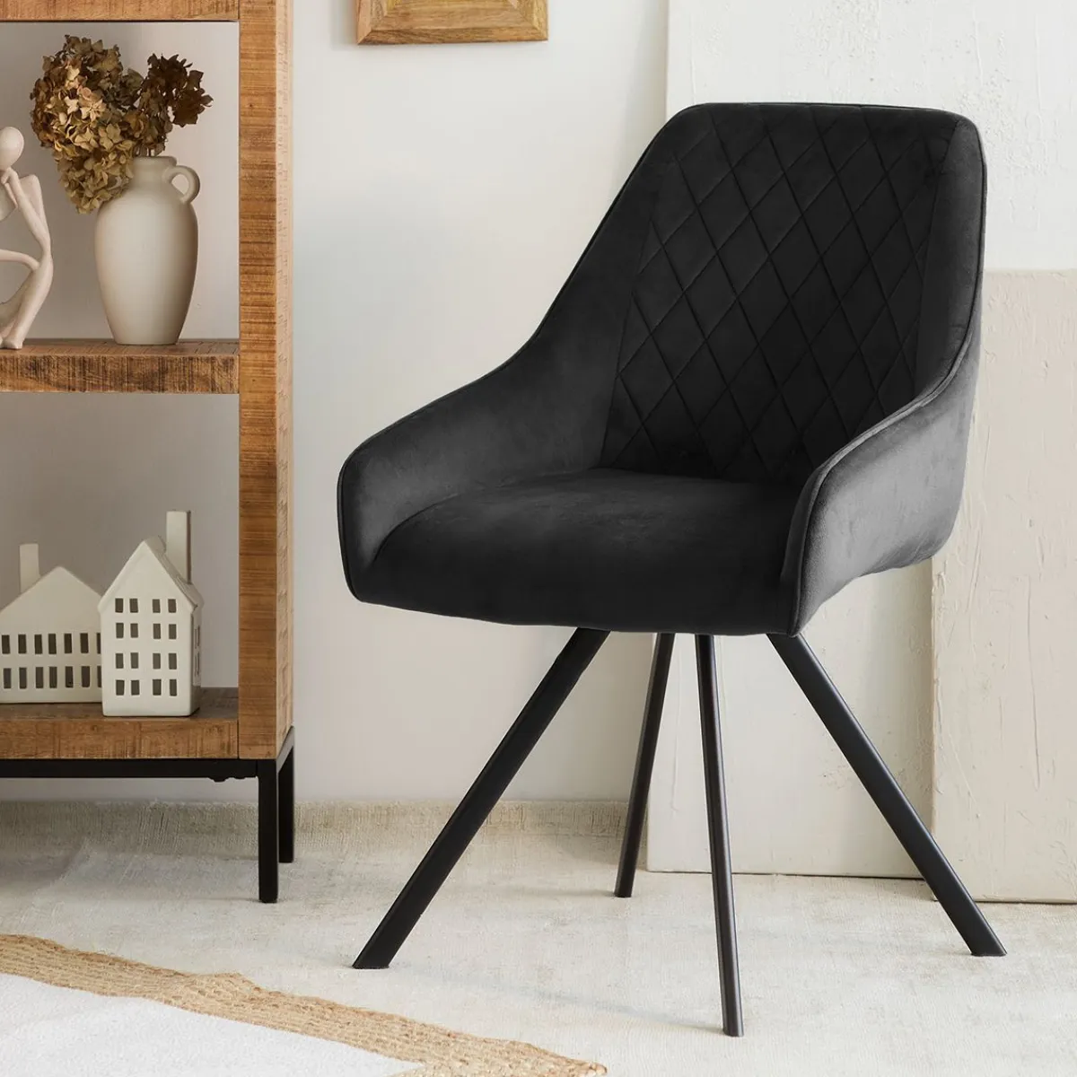 HOMLA Krzeslo Laurent Obrotowe Welurowe Szare 54X55X85 Cm, Sh: 50Cm Czarny Clearance