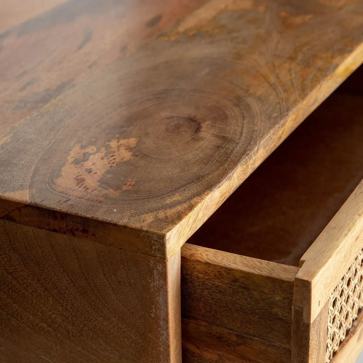HOMLA Lawa Natte Drewniana Lite Drewno Mango Z Rattanem 120X45X45 Naturalny Discount