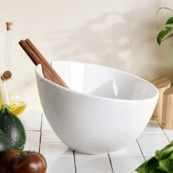 HOMLA Misa Mooka Do Salat Ceramiczna Z Przyborami Biala 24 Cm Bialy Best