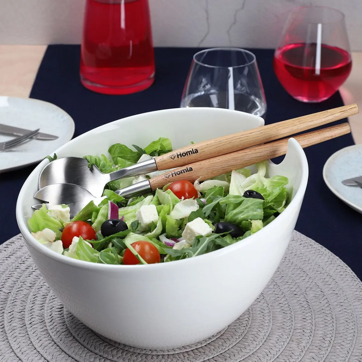 HOMLA Misa Mooka Do Salat Ceramiczna Z Przyborami Biala 24 Cm Bialy Best