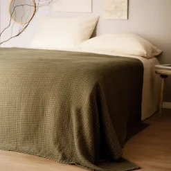 HOMLA Narzuta Selina Muslinowa Z Przeszyciami Zielono-Bezowa 180X220 Cm Niebieski Discount
