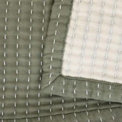 HOMLA Narzuta Selina Muslinowa Z Przeszyciami Zielono-Bezowa 180X220 Cm Niebieski Discount