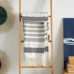 HOMLA Pled Parat Bawelniany W Granatowe Przeszycia 130X170 Cm Ecru Hot
