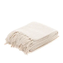 HOMLA Pled Vaffel Z Fredzlami Naturalny 130X170 Cm Ecru New