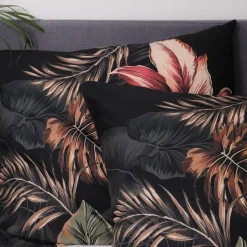 HOMLA Pościel Fonce Z Mikrofibry Czarna W Liscie 160X200 Cm Czarny Clearance