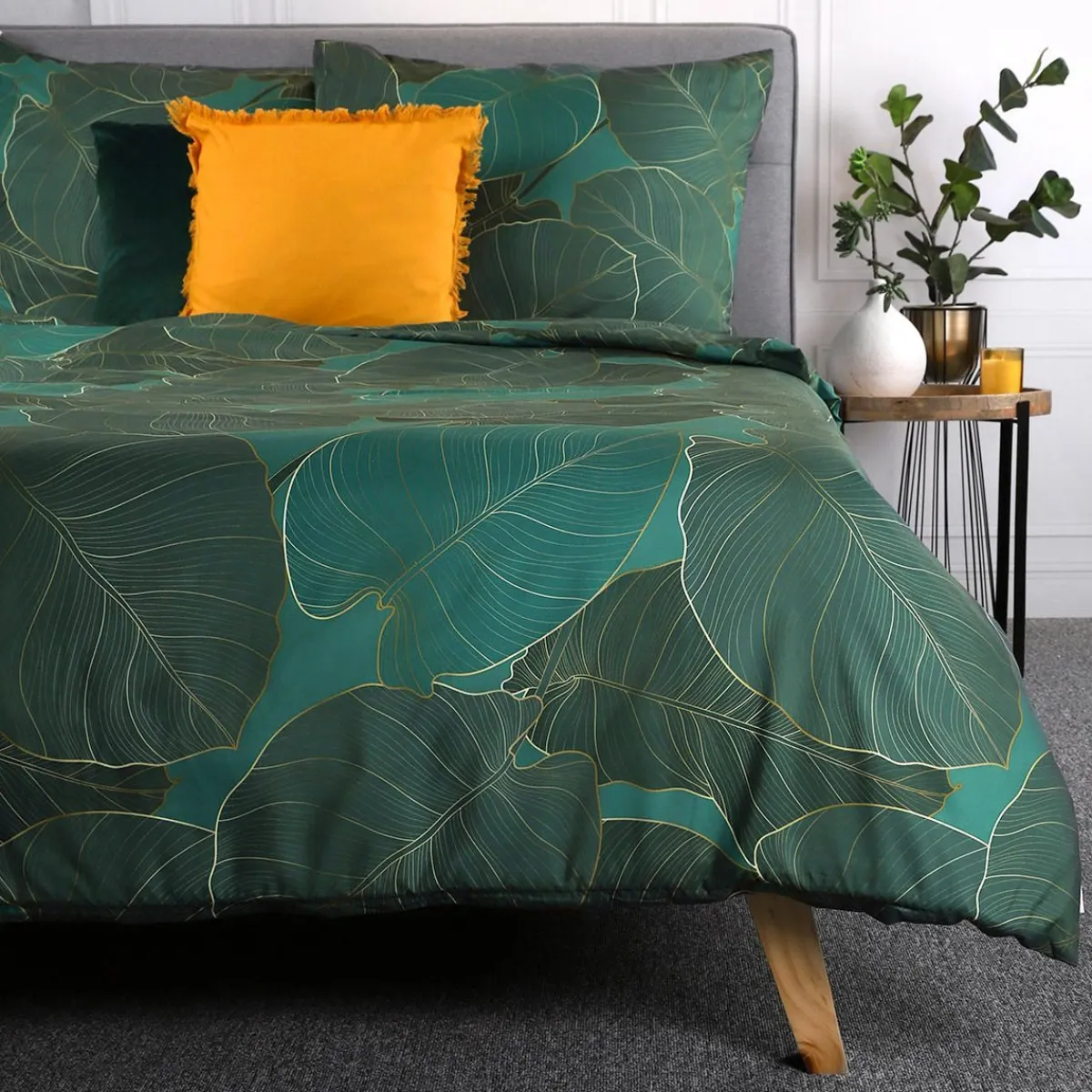 HOMLA Pościel Gallo Z Mikrofibry Zielona W Liscie 160X200 Cm Zielony Best