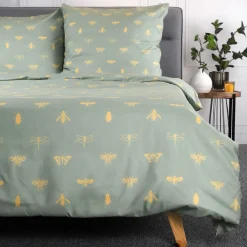 HOMLA Pościel Luro Z Mikrofibry Oliwkowa W Owady 200X220 Cm Mietowy New