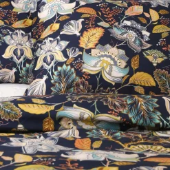 HOMLA Pościel Otamo Z Mikrofibry W Liscie I Kwiaty 200X220 Cm Granatowy New