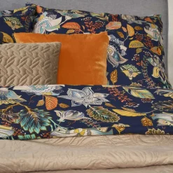 HOMLA Pościel Otamo Z Mikrofibry W Liscie I Kwiaty 200X220 Cm Granatowy New