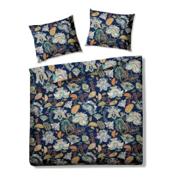 HOMLA Pościel Otamo Z Mikrofibry W Liscie I Kwiaty 200X220 Cm Granatowy New