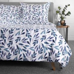 HOMLA Pościel Rinta Z Mikrofibry W Listki 200X220 Cm Niebieski Online