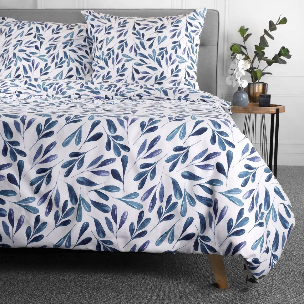 HOMLA Pościel Rinta Z Mikrofibry W Listki 200X220 Cm Niebieski Online
