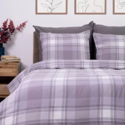 HOMLA Pościel Vella Flanelowa W Szara Krate 200X220 Cm + 2 X 50X60 Cm
