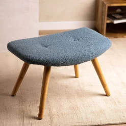 HOMLA PodNożek Moss Teddy Boucle W Tkaninie Teddy 61X41X38 Cm Niebieski New